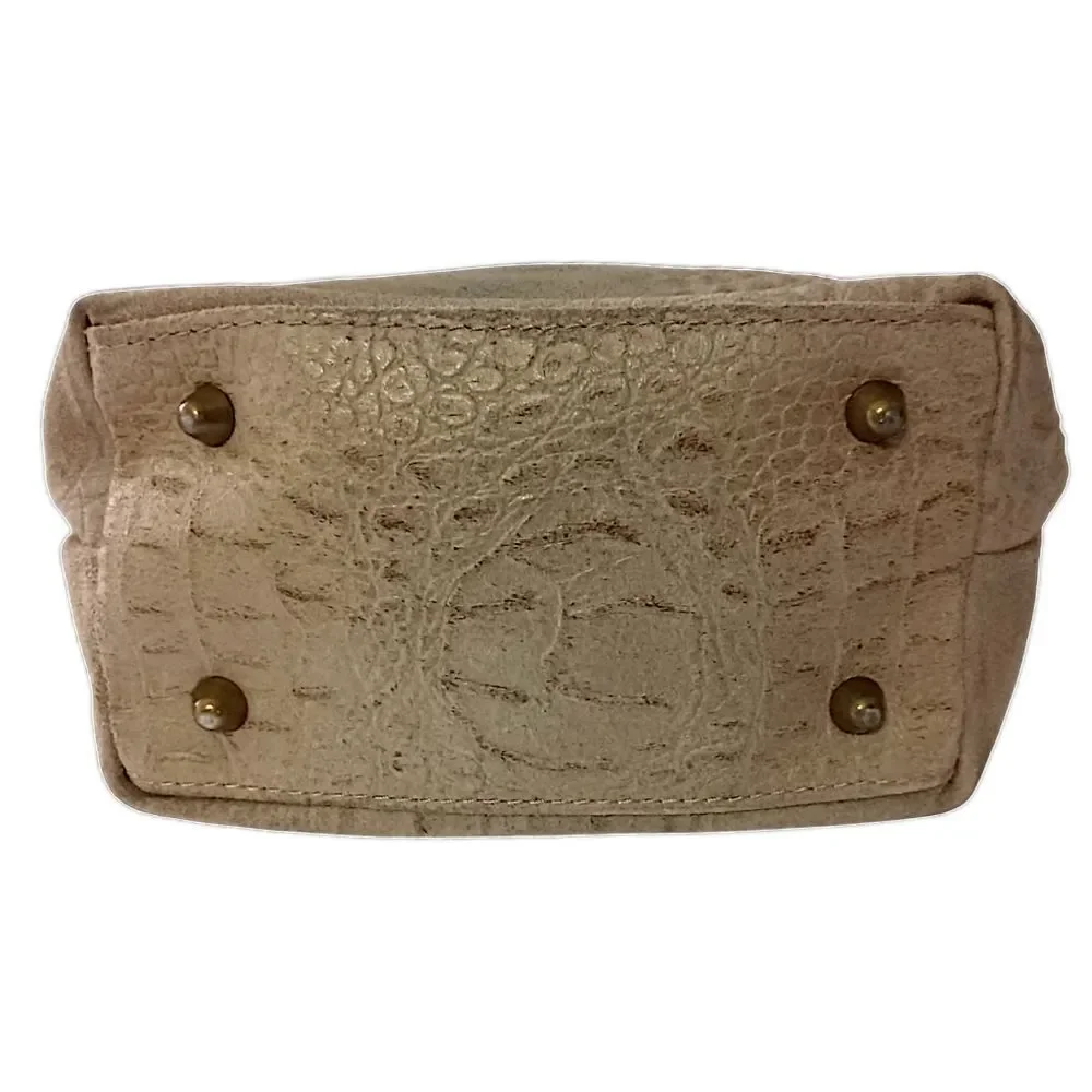 Borse in Pelle Suede Crossbody Bag Mini Bucket Bag Faux Croc Embossed Tan Italy.
